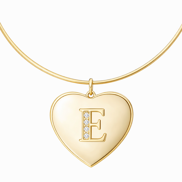 Cuff Necklace With Heart Initial Pendant