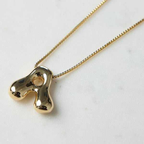 Glossy Bubble Letter Initial Necklace
