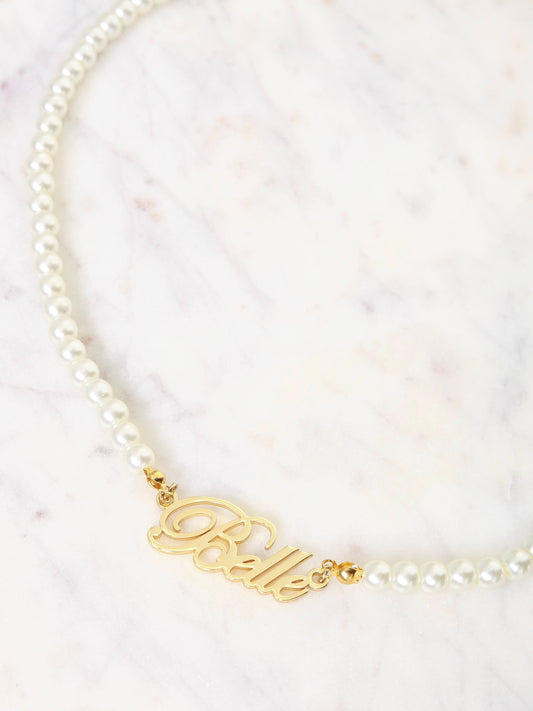 Pearl Custom Nameplate Necklace